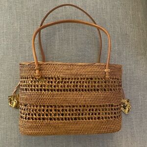 Woven Rattan Tote Bag in Tan